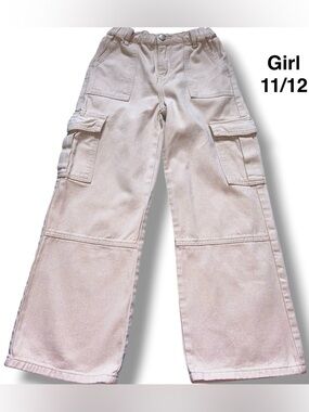 Khaki Cargo Jeans Size 11-12. Wide Leg